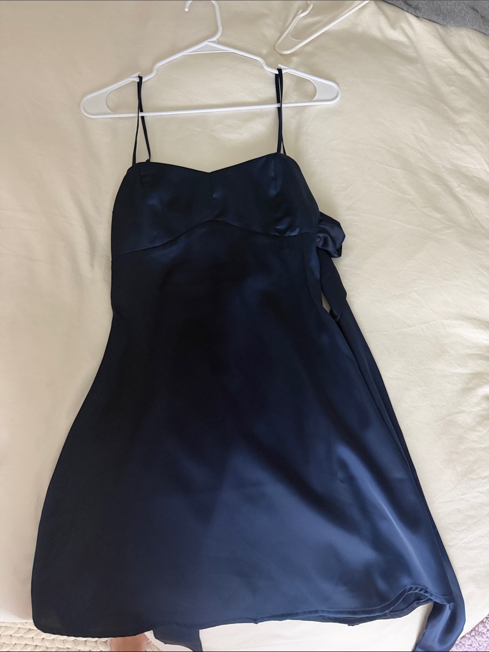 Satin Navy Slip Dress with Spaghetti Straps